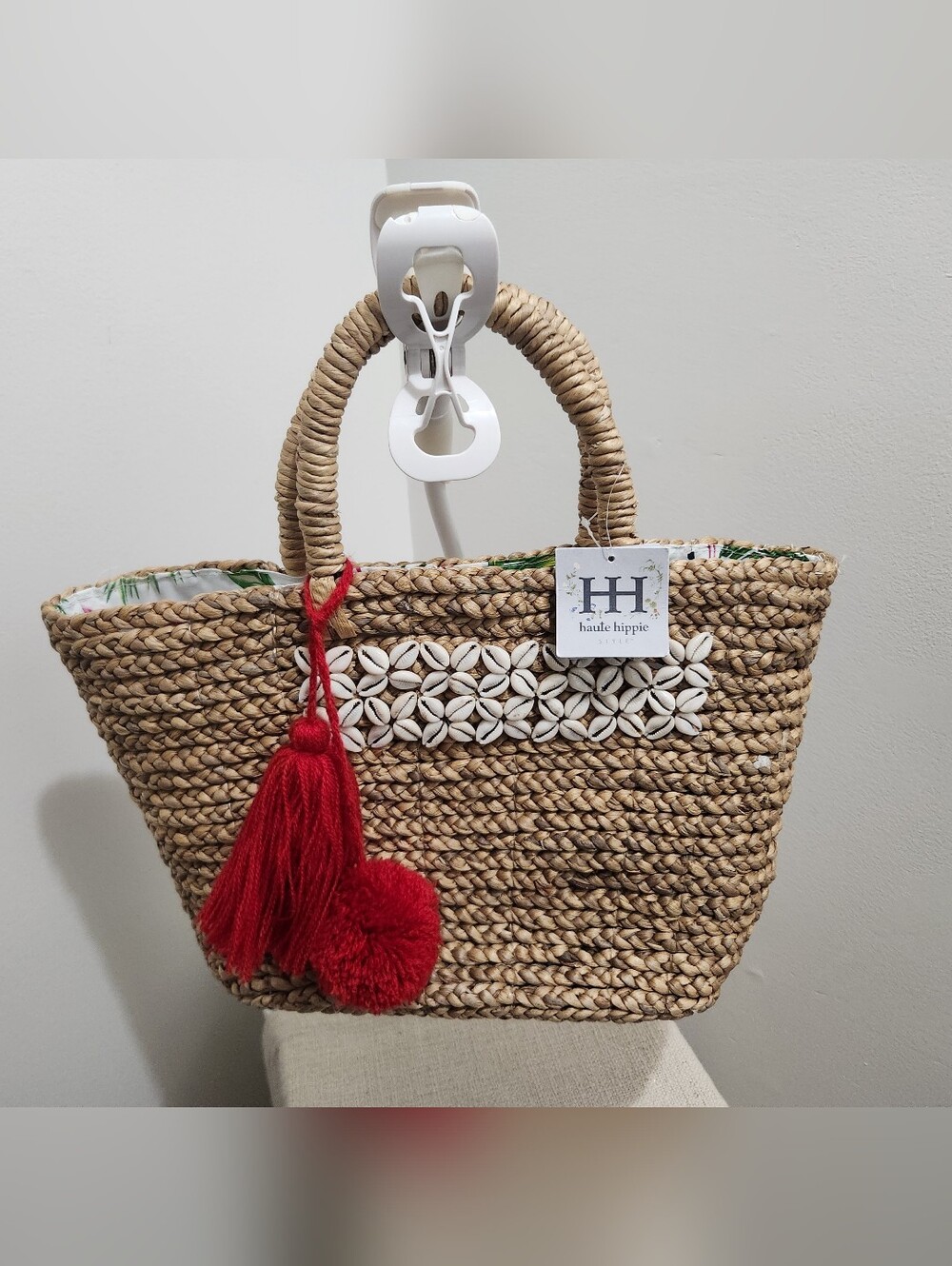Haute Hippie Natural Woven Straw Tote with Red Tassel!